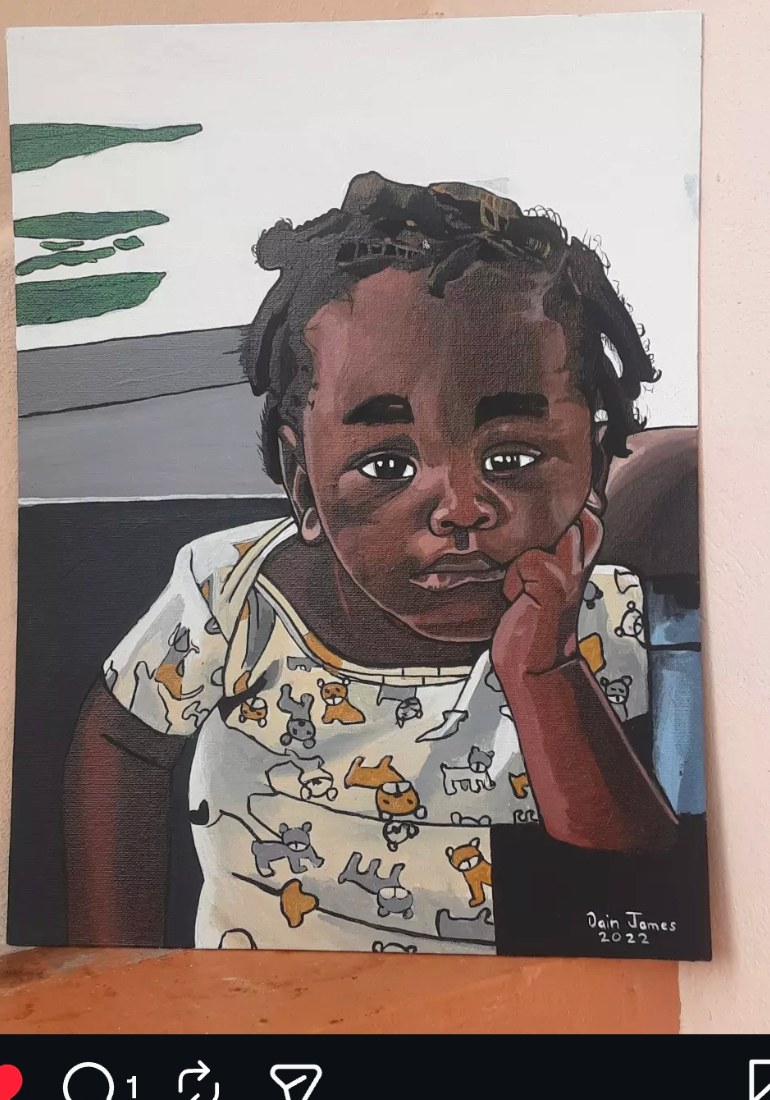 Portrait painting of a young Grenadian child by Dain James