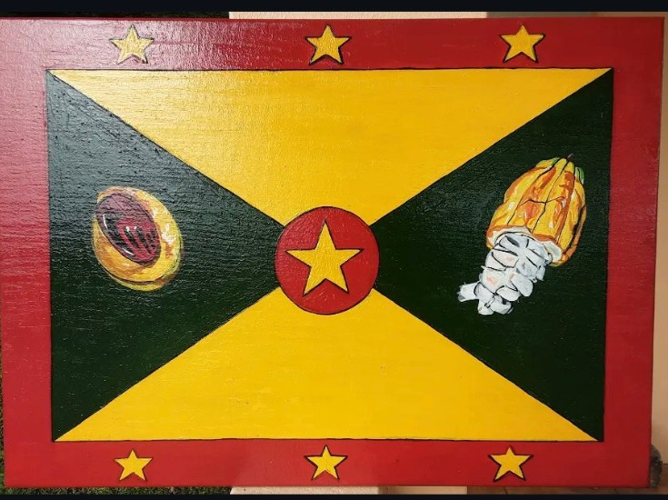 Hand-painted Grenadian flag artwork by Dain James